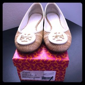 Tory Burch Reva Raffia Straw Flats